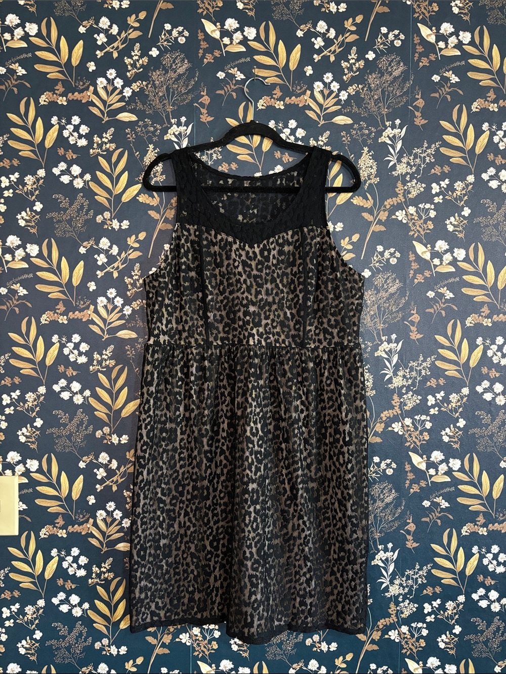 Lane Bryant Cheetah Leopard Print Black Lace-Overlay Mini Dress Size 20